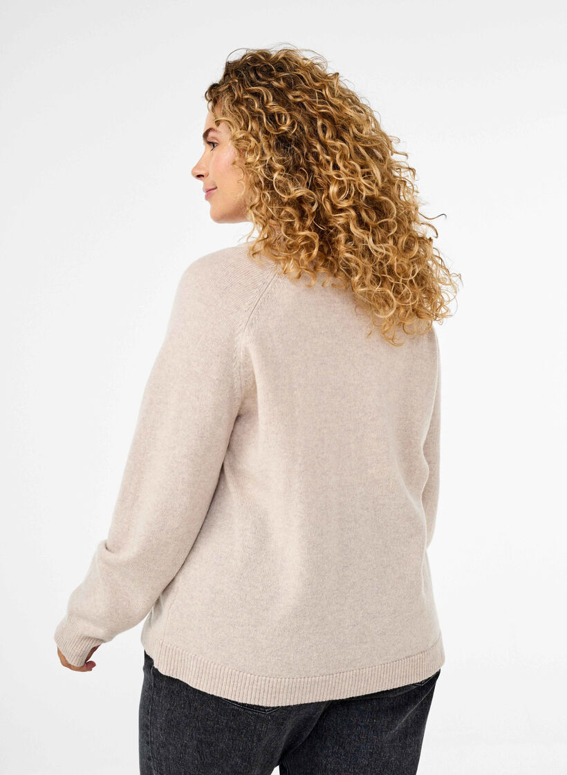 Strikket cardigan i merinoull, Pumice Stone Mel., Model image number 1