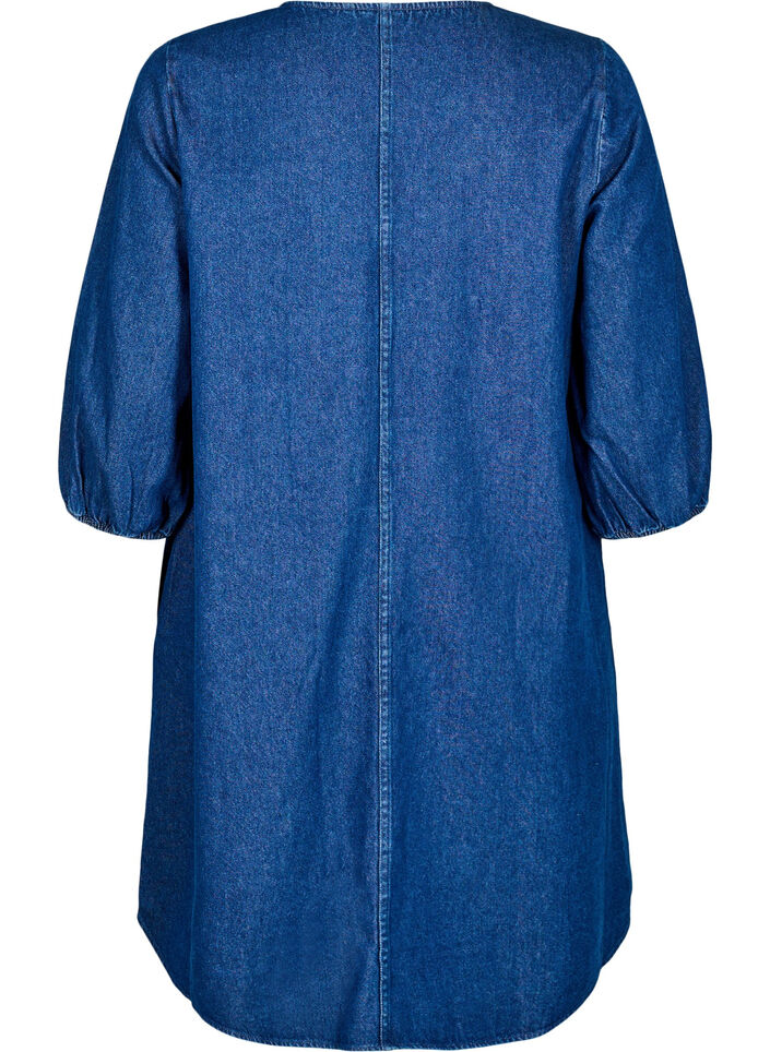 Kort denimkjole med 3/4-lange ermer, Bl&aring;, Packshot image number 1