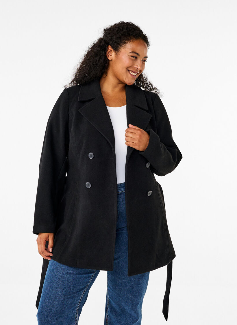 Kort ulljakke med belte, Black, Model image number 0