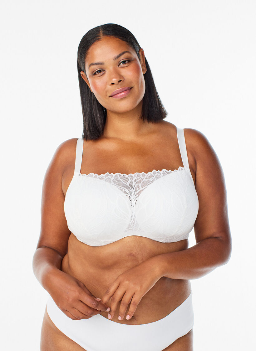 Formpresset bøyle-BH med blonder detaljer, Hvit, Model image number 0