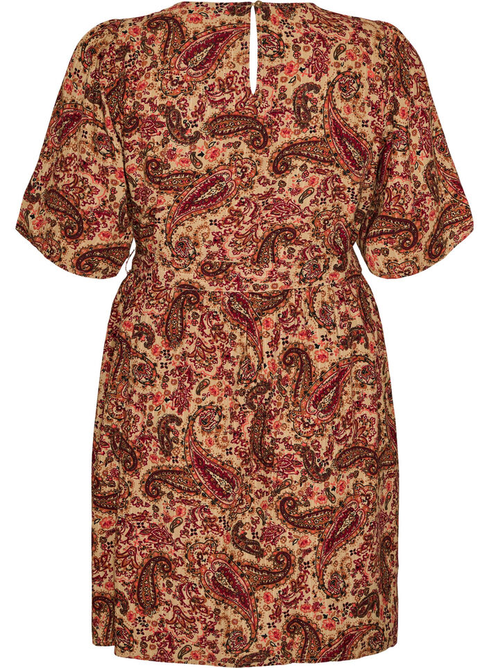 Kjole med paisleytrykk og knytebelte, Brun, Packshot image number 1