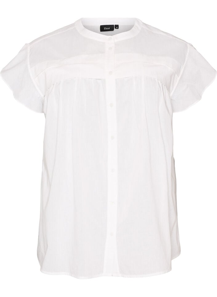 Ermel&oslash;s A-linje bomullsskjorte bluse, Hvit, Packshot image number 0