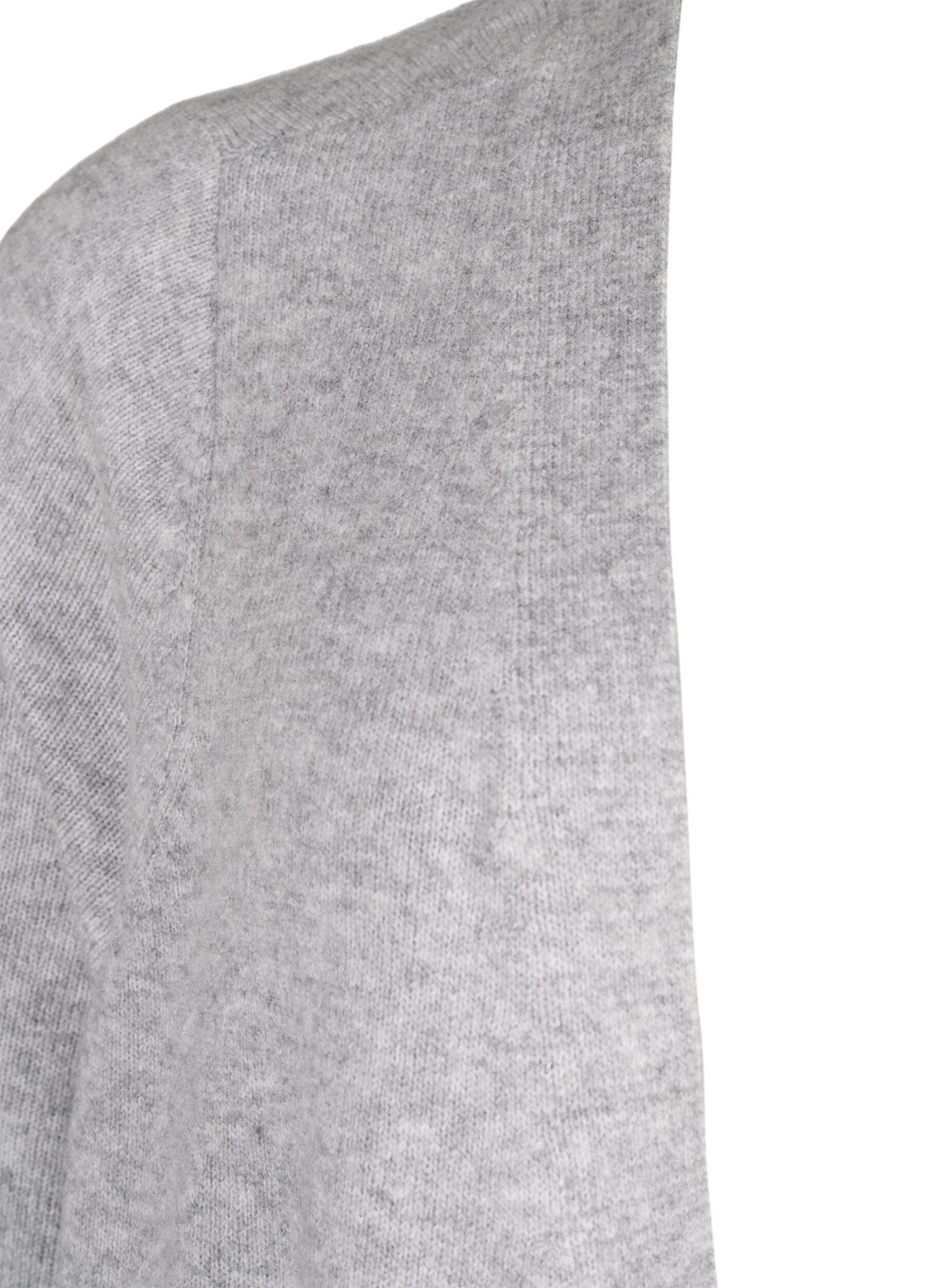Zizzi Lang strikket cardigan med lommer, Light Grey Melange, Packshot image number 2