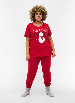 T-skjorte med julemotiv i bomull, Tango Red Snowman, Model image number 2