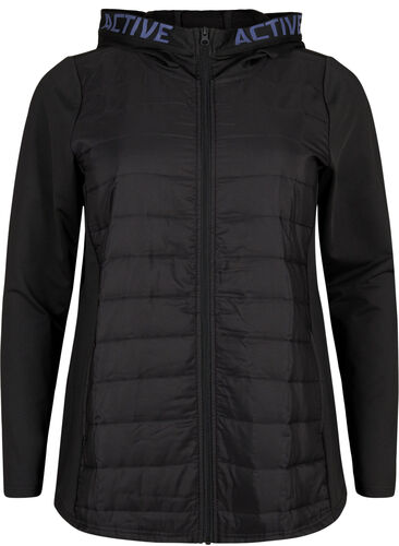 Treningsjakke med quilt og hette, Black, Packshot image number 0