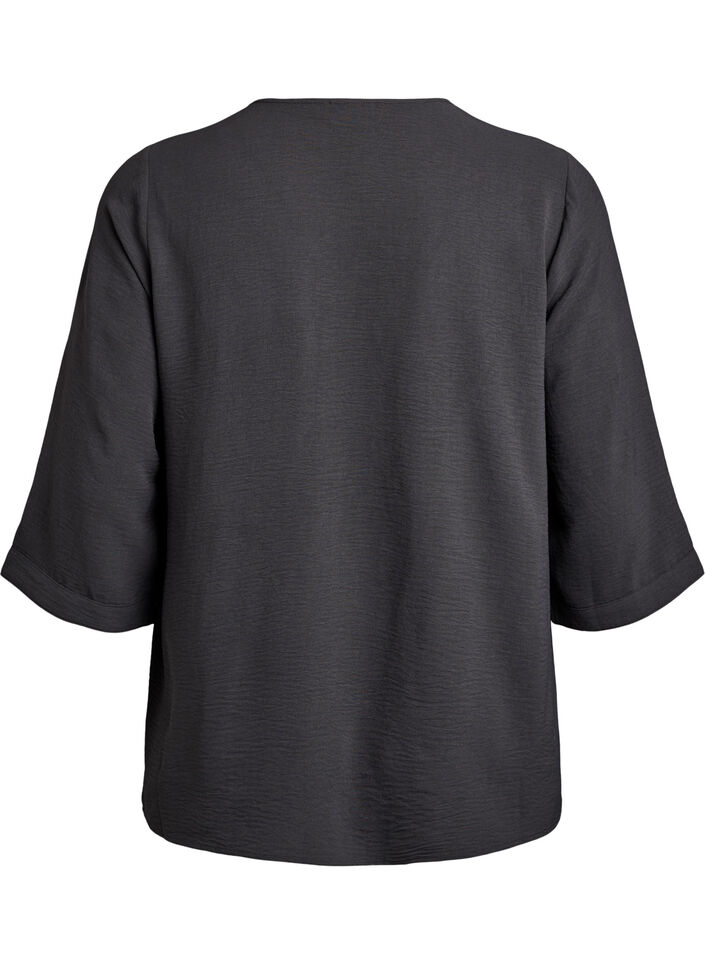 Skjortebluse med v-hals og 3/4 ermer, Gr&aring;, Packshot image number 1