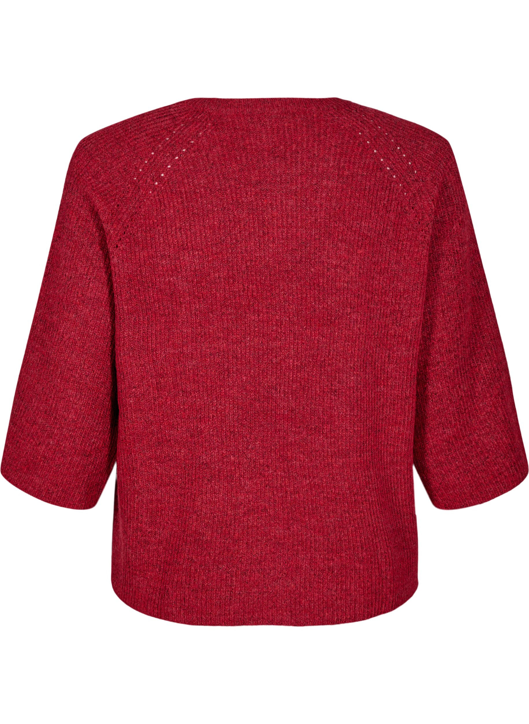 ZizziRibbestrikket genser med 3/4 ermer, R&oslash;d, Packshot image number 1