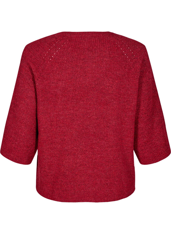 Ribbestrikket genser med 3/4 ermer, R&oslash;d, Packshot image number 1