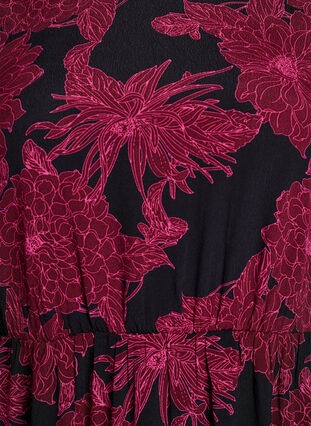 Zizzi Viskosekjole med trykk og lange ermer, Mørk Bordeaux, Packshot image number 2