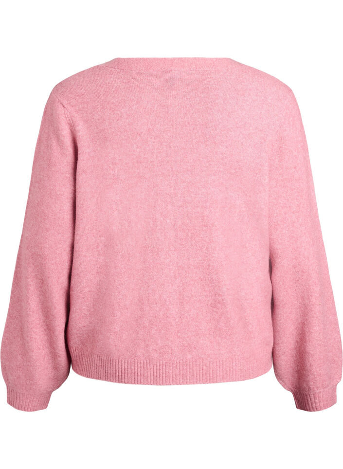 Strikkecardigan med ull og sløyfeknapper, Rosa, Packshot image number 1