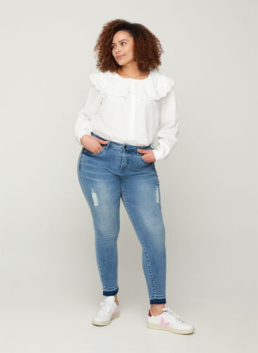 Super slim Amy jeans med splitt, Blue denim, Model image number 0