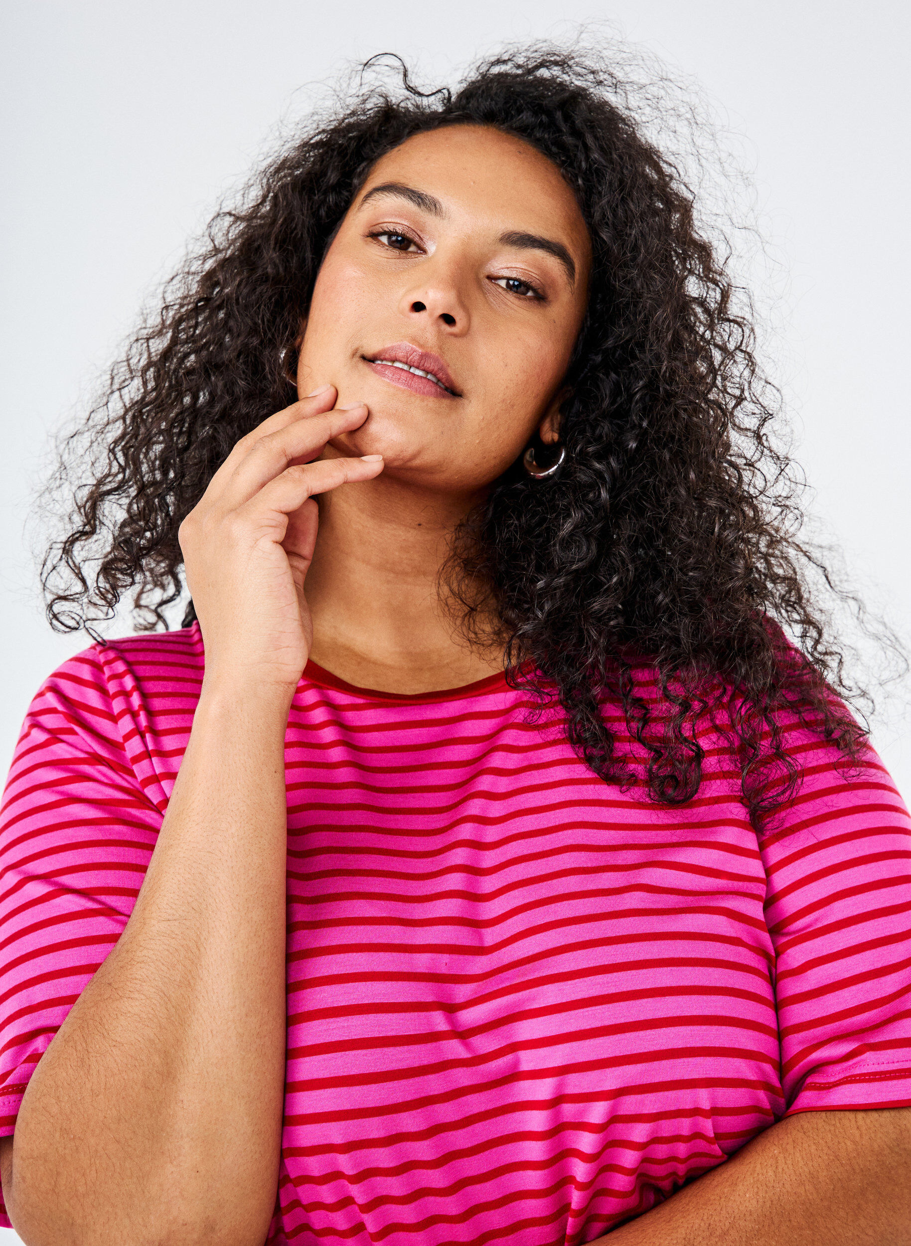 Zizzi T-skjorte med TENCEL&trade; Lyocell og striper, Rosa, Image image number 0