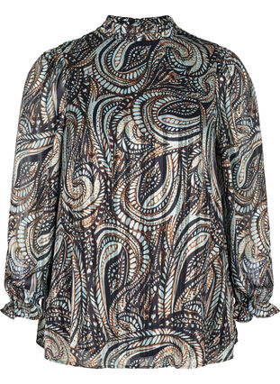 Langermet bluse med paisley-mønster, Black Paisley, Packshot image number 0