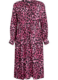 Midikjole med knappelukking og knytebelte, Rosa