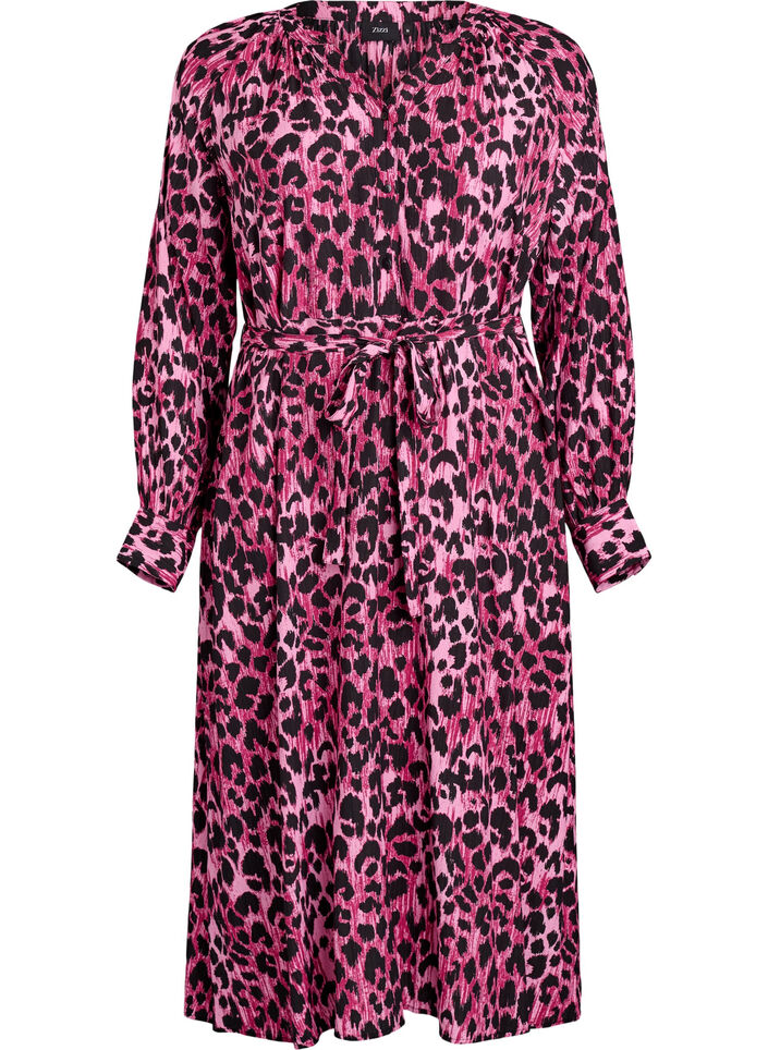 Midikjole med knappelukking og knytebelte, Rosa, Packshot image number 0