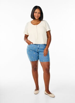 Zizzi Jersey cardigan med korte ermer, Vanilje, Model image number 1