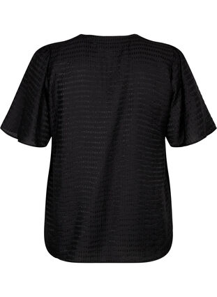 Strukturmønstret skjortebluse i lyocell, Black, Packshot image number 1