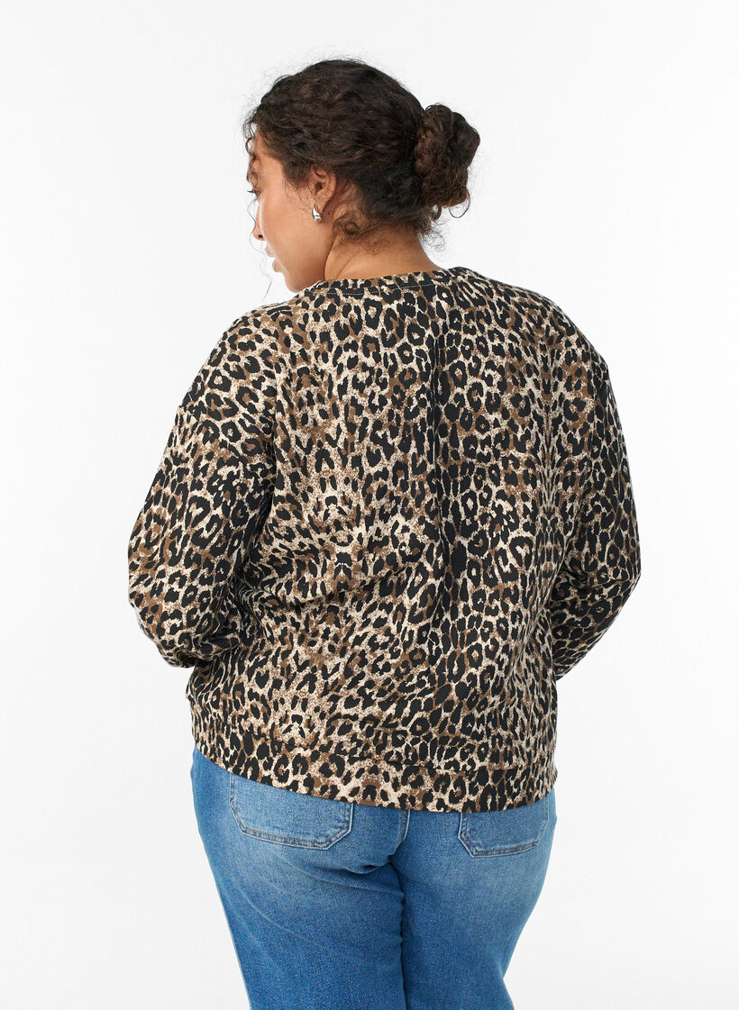 Genser med leopardmønster og statement-trykk, Brun, Model image number 2