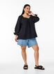Bluse i bomullsmusselin med 3/4 ermer, Black, Model image number 2