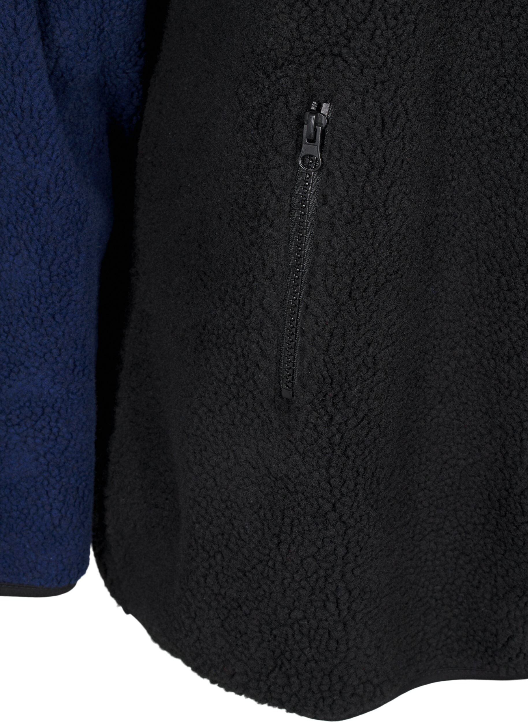 Zizzi Teddy jakke med fargeblokk, Night Sky comb., Packshot image number 3