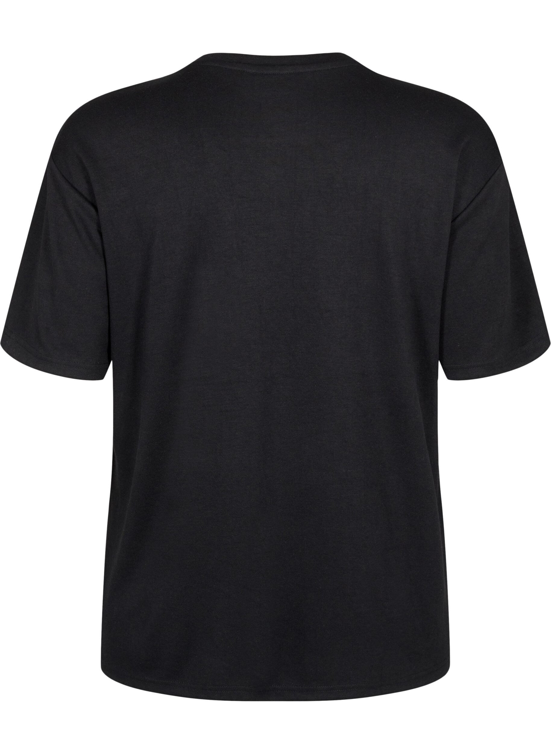 ZizziT-skjorte med strass og rund hals, Svart, Packshot image number 1