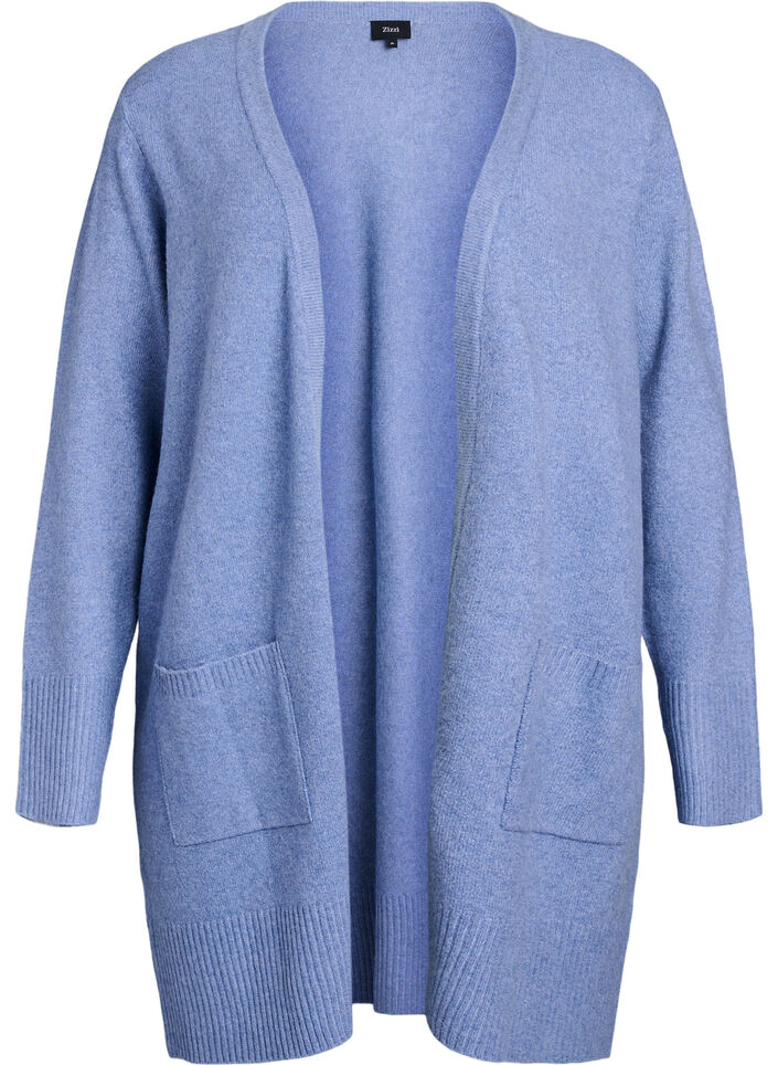Ribbestrikket cardigan med lommer, Bl&aring;, Packshot image number 0