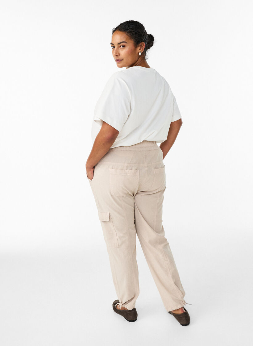 Loose fit cargobukser i bomull, Beige, Model image number 1