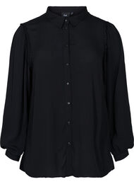 Langermet viskoseskjorte med volangdetaljer, Black