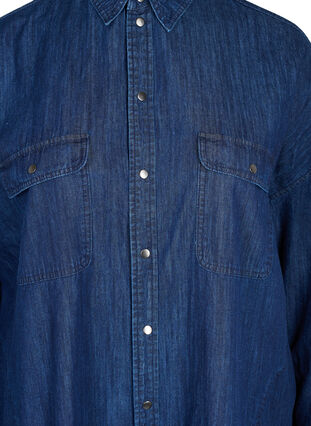 Oversized denimskjorte med lommer, Dark blue denim, Packshot image number 2