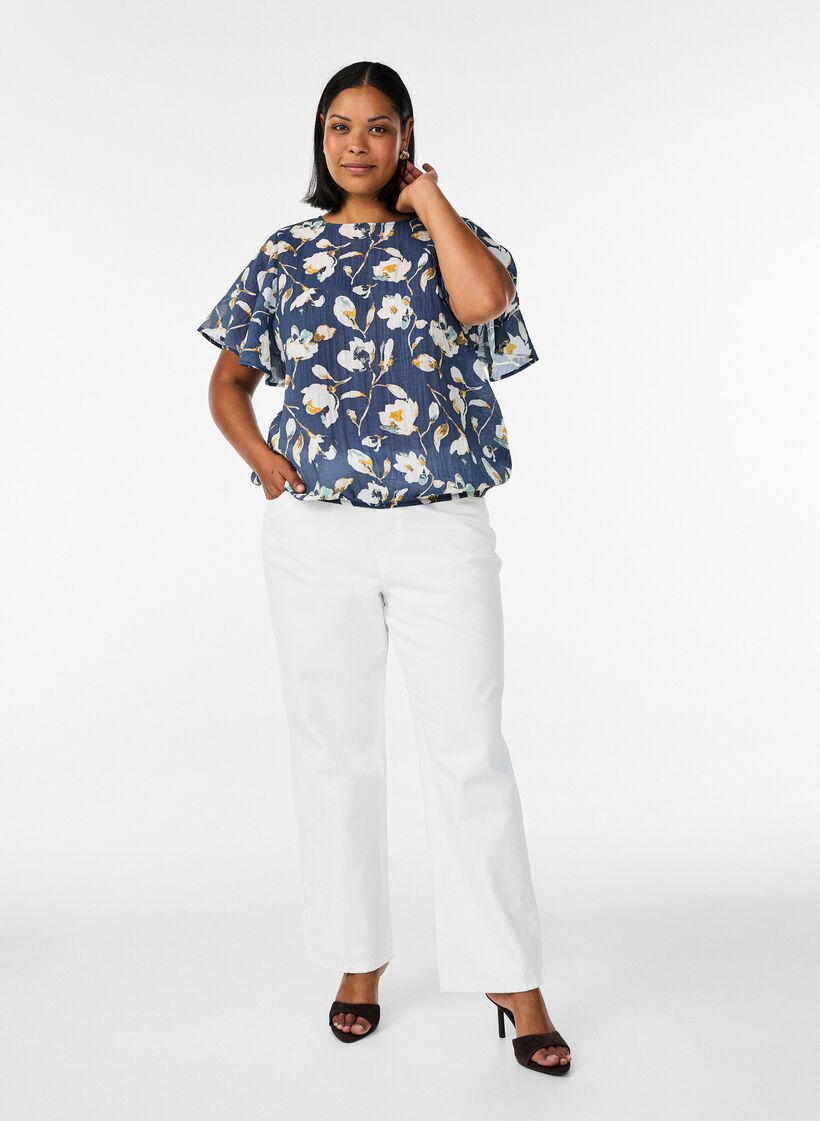 Bluse med ballongform og flaggermus ermer, Bl&aring;, Model image number 1