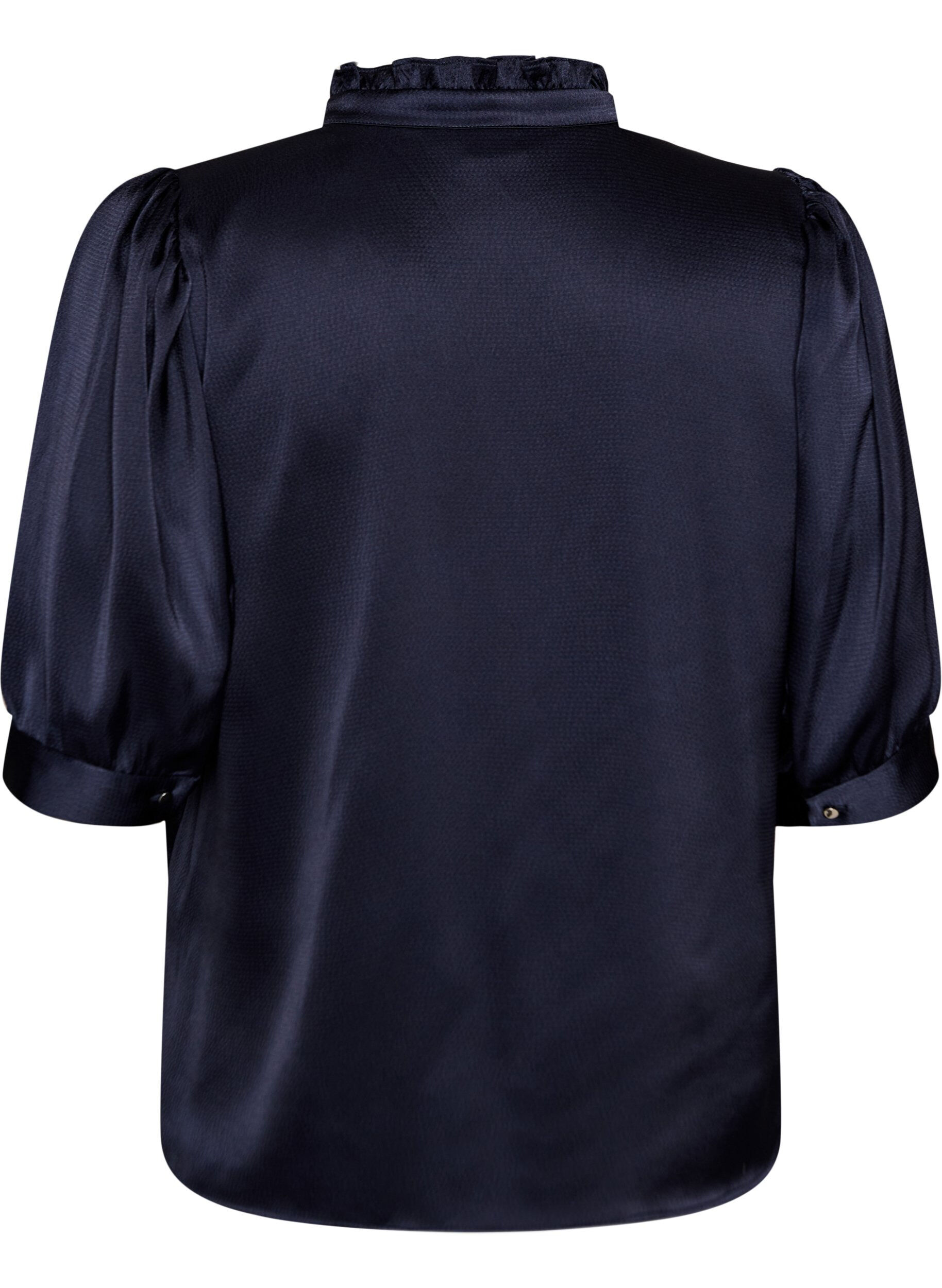 ZizziBluse med satenglook, 1/2-ermer og volangkrage, Bl&aring;, Packshot image number 1