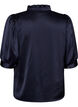 Bluse med satenglook, 1/2-ermer og volangkrage, Bl&aring;, Packshot image number 1