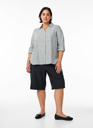 Zizzi Skjorte i lin og viskose med 3/4 ermer, Grønn, Model image number 1