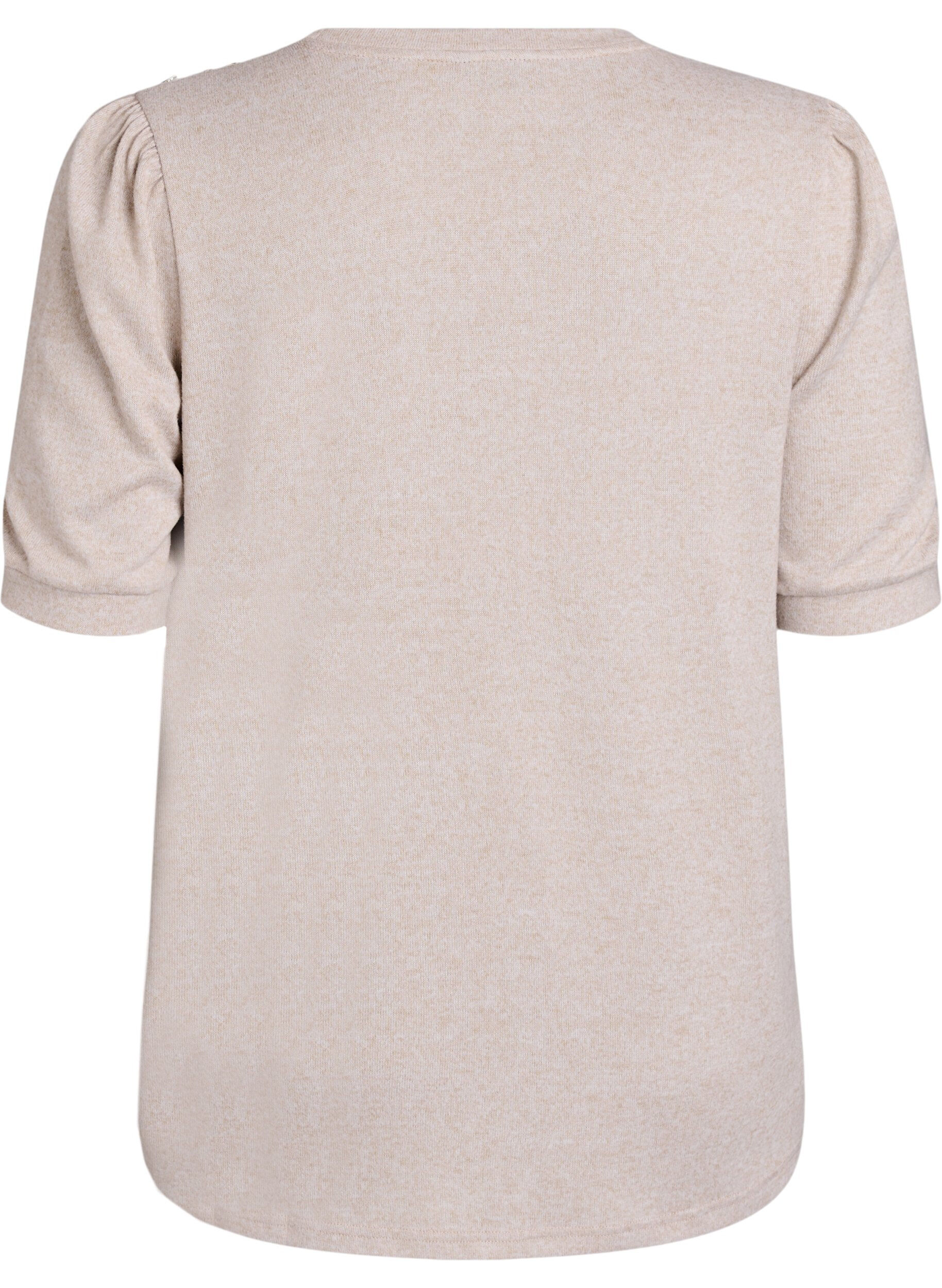 Zizzi Bluse med knappedetaljer og korte puffermer, Beige, Packshot image number 1