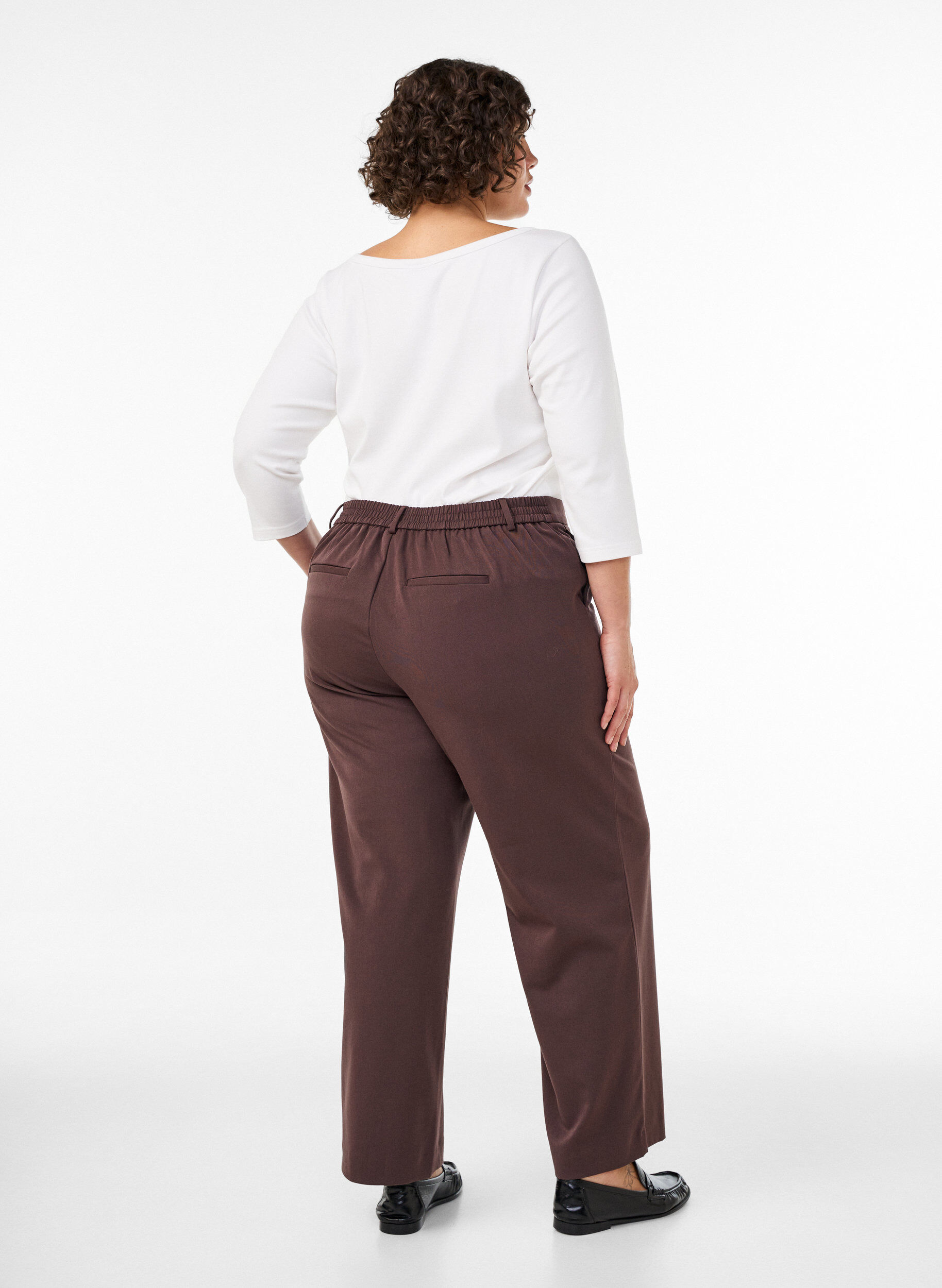 ZizziDressbukse med h&oslash;y midje og straight fit, Brun, Model image number 1