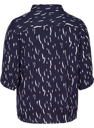 Mønstret viskoseskjorte med 3/4-ermer, Night Sky Rain, Packshot image number 1