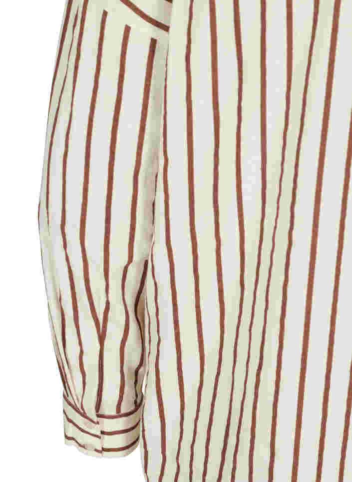 Lang stripete bomullsskjorte med V-hals, Stripe, Packshot image number 3