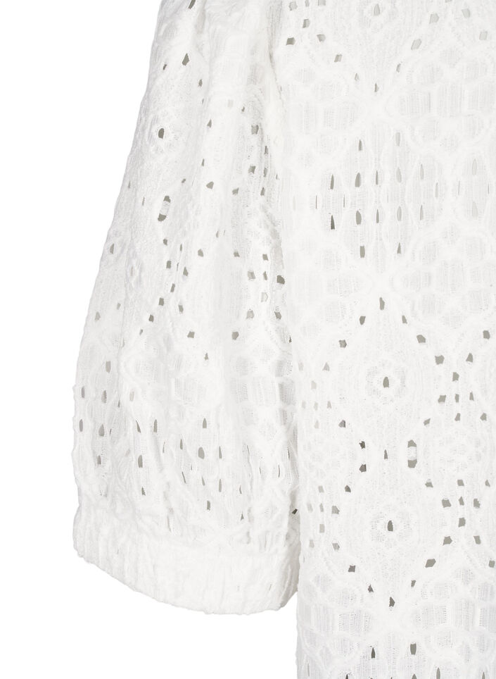 Kortermet bluse med blondemønster, Bright White, Packshot image number 3