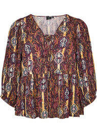 Bluse med paisleytrykk og blondedetaljer, Lilla