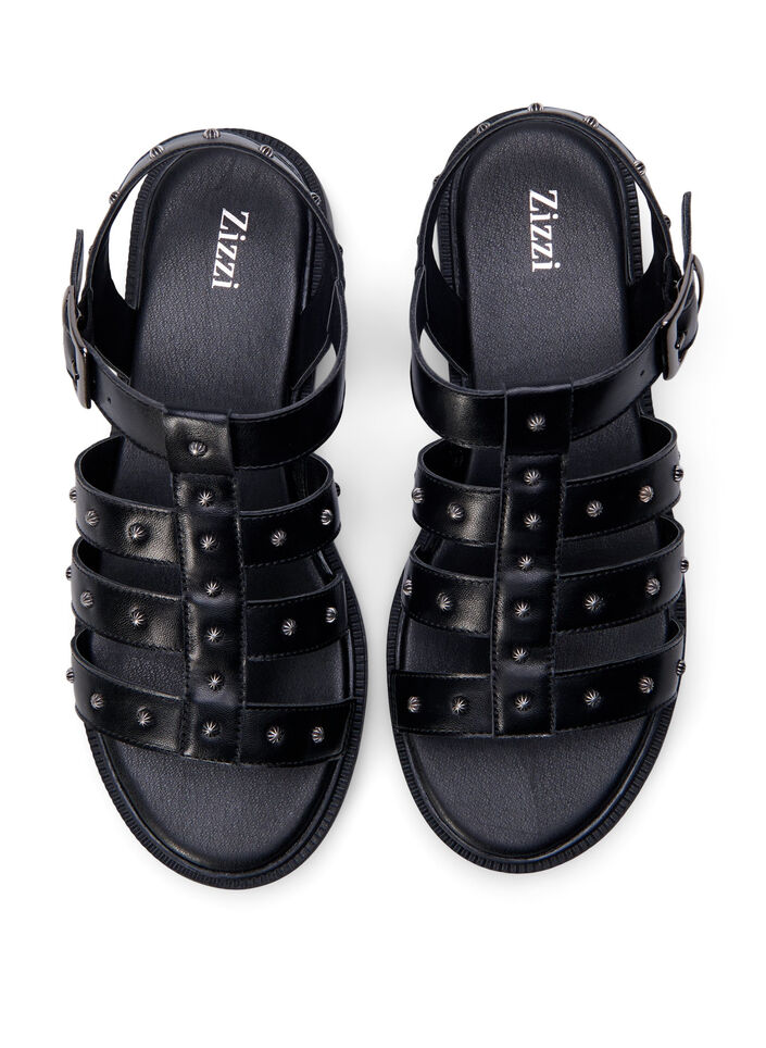 Sandal med bred passform og nagler, Svart, Packshot image number 2