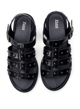 Sandal med bred passform og nagler, Black, Packshot image number 2