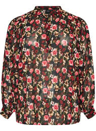 Bluse med heldekkende trykk og kort knappestolpe, Rosa