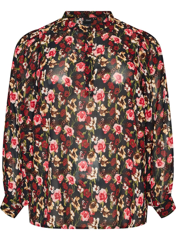 Bluse med heldekkende trykk og kort knappestolpe, Rosa, Packshot image number 0