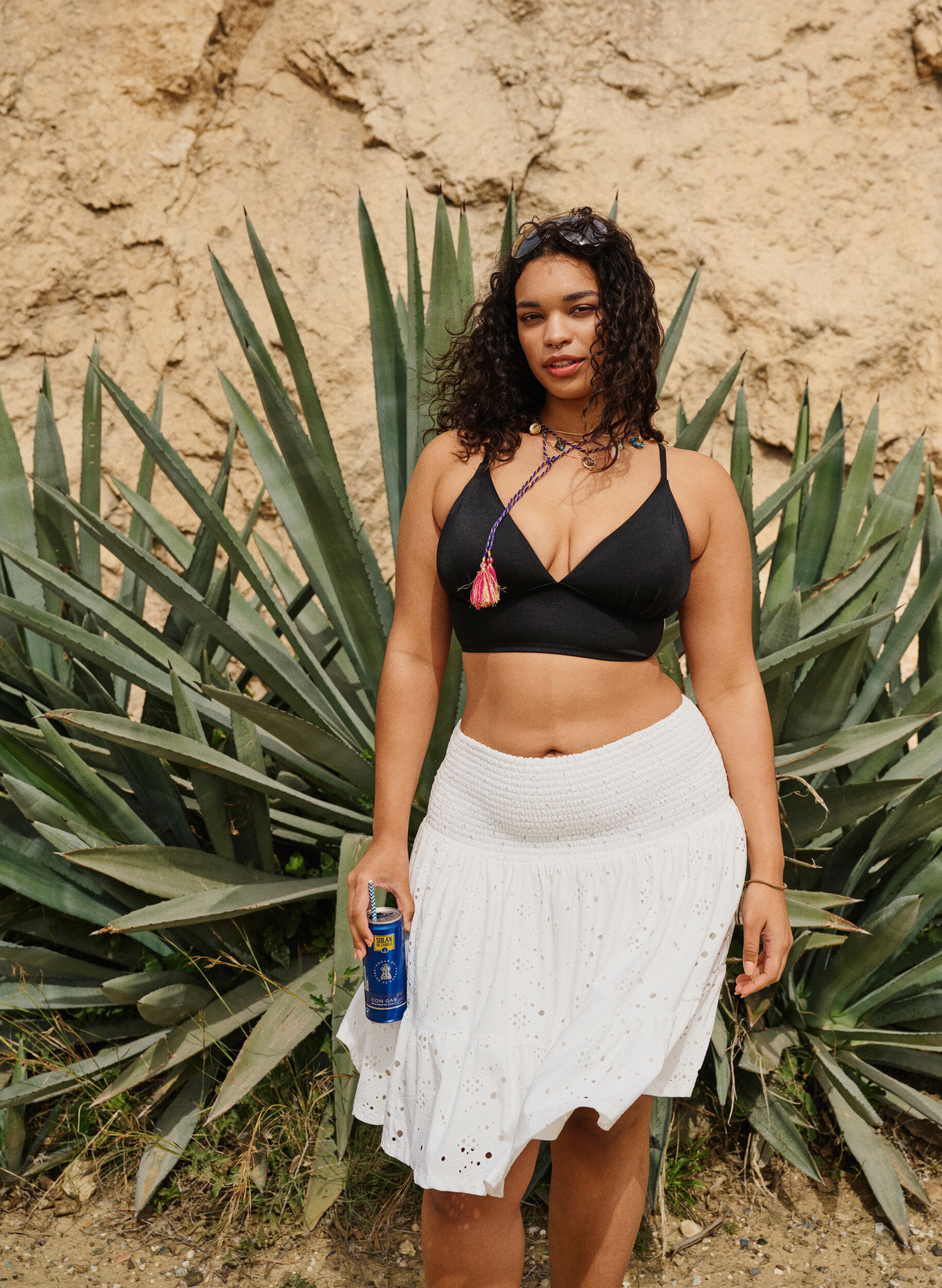 Zizzi Skj&oslash;rt med vaffels&oslash;m og hullm&oslash;nster, Bright White, Image image number 0