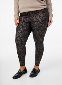 Belagte leggings med leopardmønster og kort lengde, Brun Belagte leggings med leopardmønster og kort lengde, Brun, Model