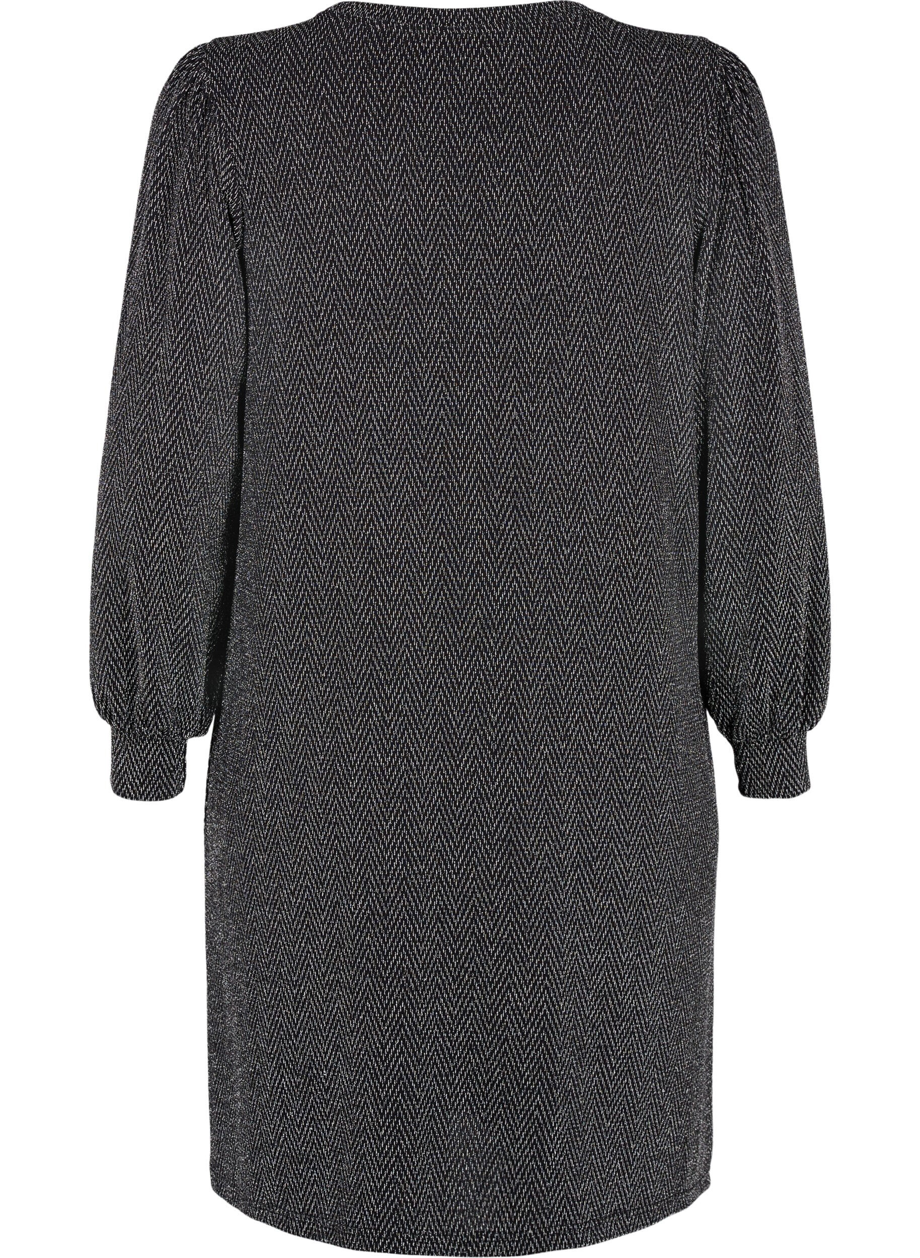 Zizzi Kjole med sikksakkm&oslash;nster og glitter, Silver ZigZagShimmer, Packshot image number 1