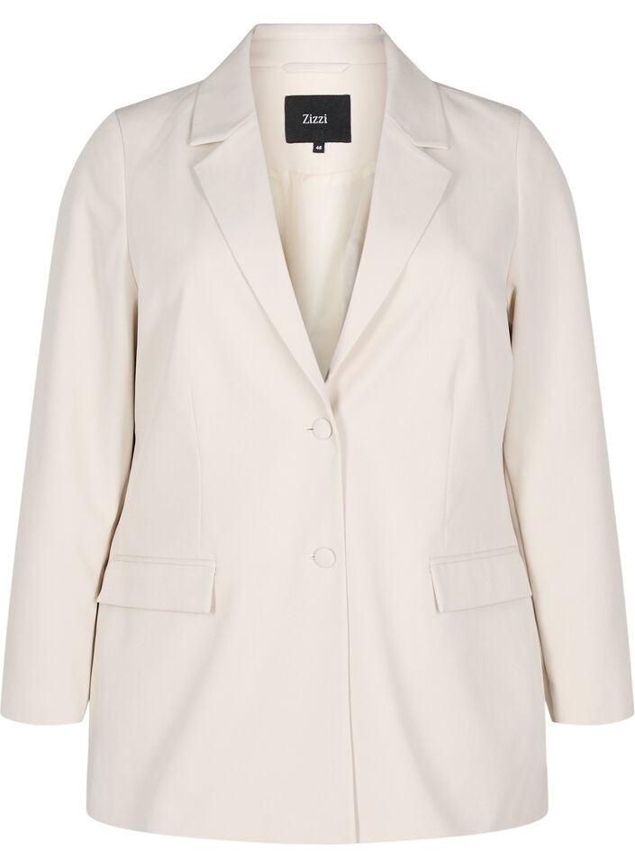 Klassisk blazer med knappelukking, Beige, Packshot image number 0