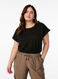 Kortermet T-skjorte i bomullsblanding, Svart Kortermet T-skjorte i bomullsblanding, Svart, Model