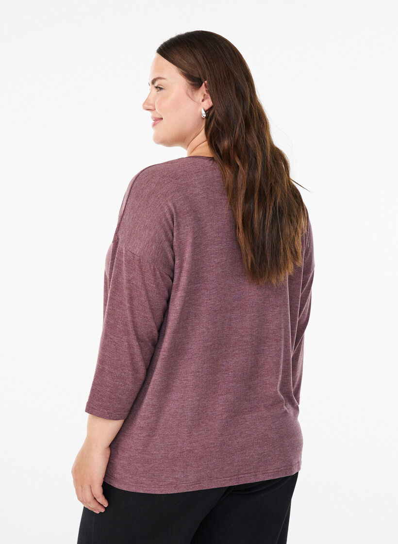 Jersey bluse med 3/4 ermer, R&oslash;d, Model image number 2
