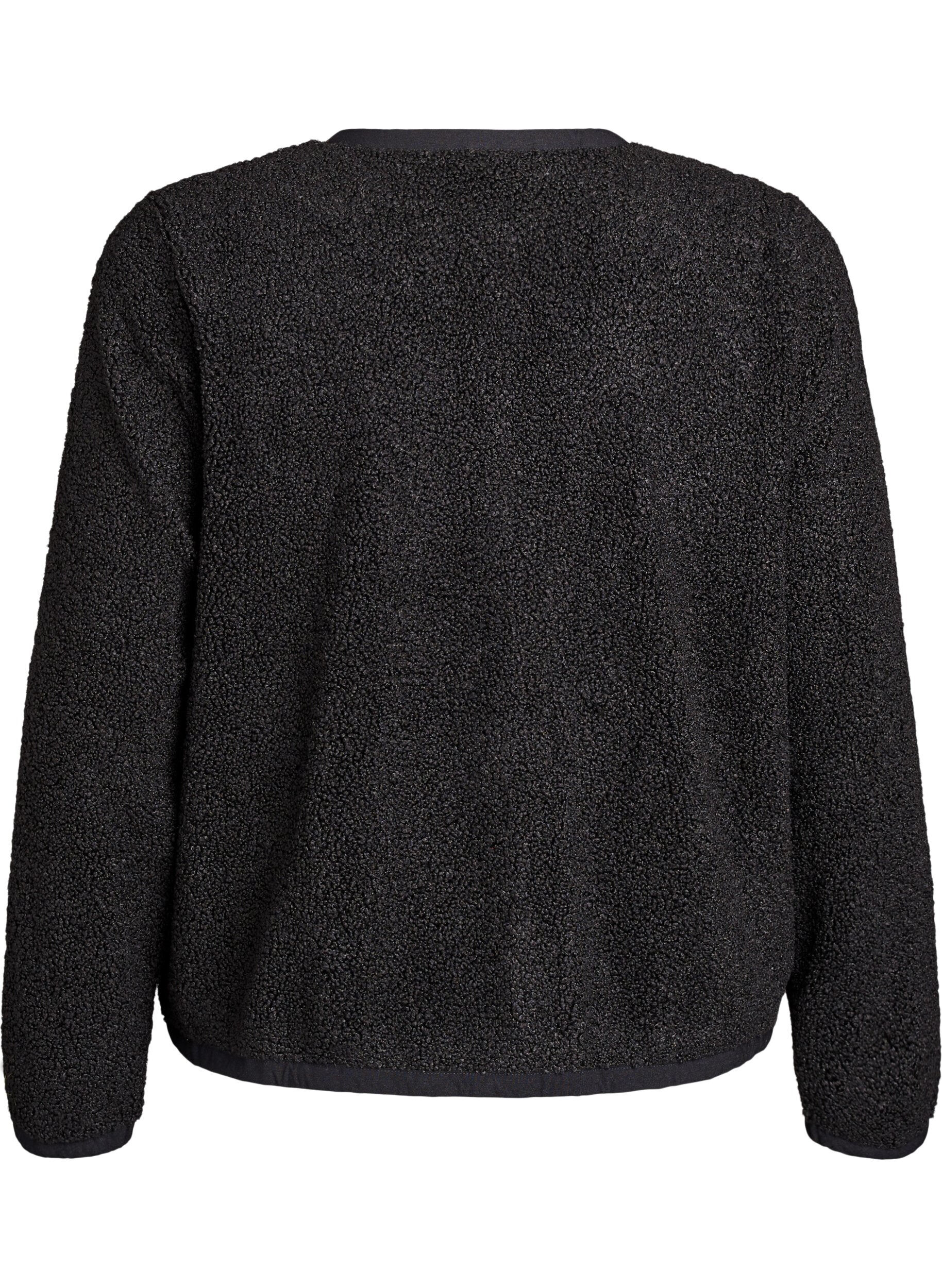 Zizzi Teddy cardigan med gullfargede knapper, Svart, Packshot image number 1